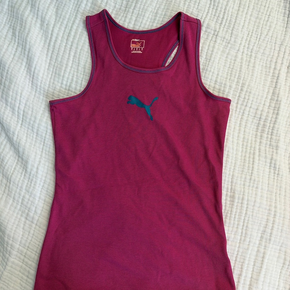 Puma Fuchsia Ribbed Tank with Teal Puma Logo